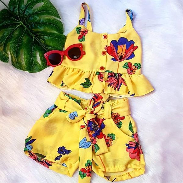 

telotuny childrens clothing toddler baby kid girl cute floral print ruffles suspenders bow shorts outfit beach clothes jun, White