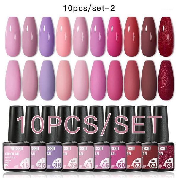 

mtssii 10pcs gel nail polish set uv led poly painting art design base coat shinning glitter varnishes 8ml1, Red;pink