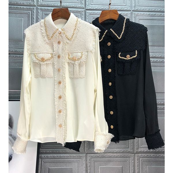 

women's blouses & shirts chique ol sleeves long of tweed slices silk b770, White