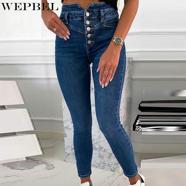 

women's pants & capris wepbel women vintage dark blue jeans ladies elegant high waist single breasted skinny pencil denim long trousers, Black;white