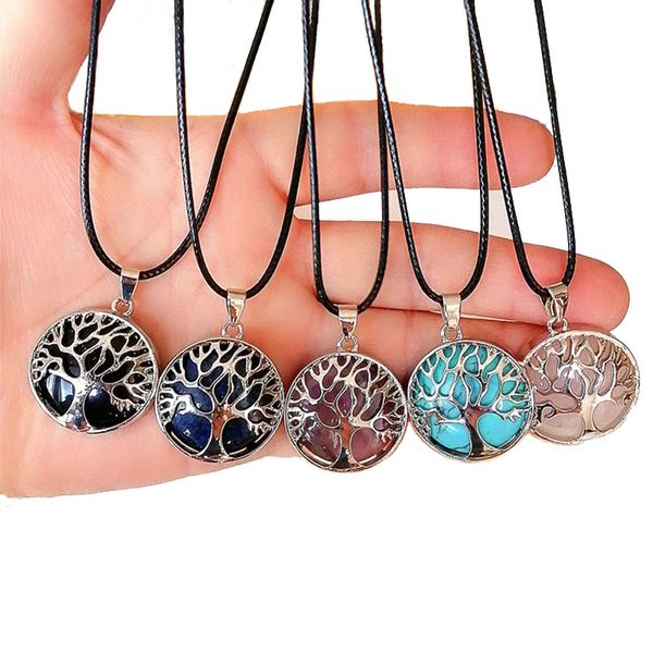 Natürliche Stein-Halskette mit Baum des Lebens-Anhängers, heilendes Amulett, Chakra-Heilung, Geburtsstein-Halsketten für Frauen, schönes Familienschmuck-Geschenk