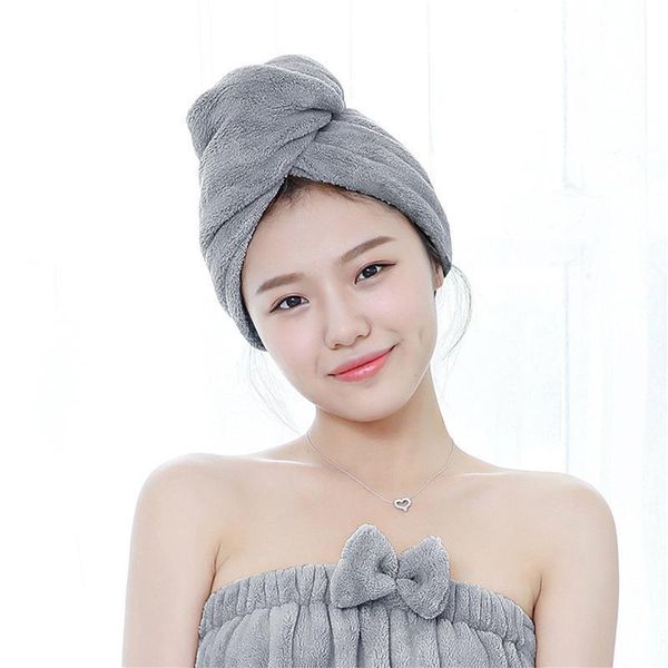 

super absorbent quick-drying shower cap japanese style coral velvet thickened dry hair with buttons for women caps