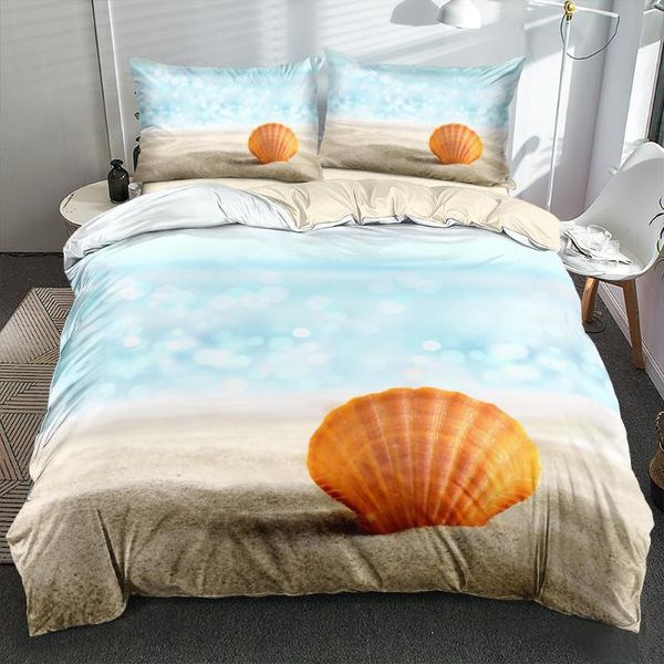 Set di biancheria da letto Set copripiumino 3D Digital Shell Sandbeach Trapunta / Trapunta Completo Matrimoniale King Size 203x230 cm Biancheria da letto per bambini Adulti