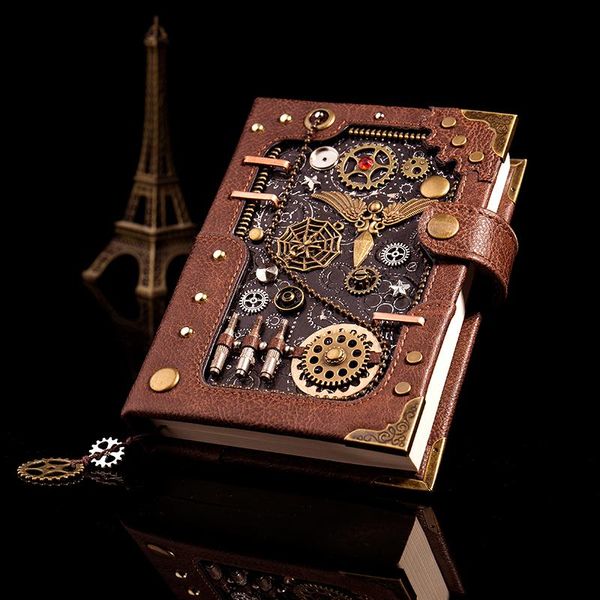 

notepads european retro notebook personality creative steampunk hand book loose-leaf notepad leather diary gift, Purple;pink
