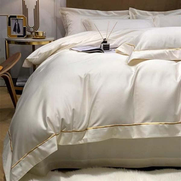 

bedding sets light luxury high-end horse cotton four-piece set of pure color long staple duvet cover with satin