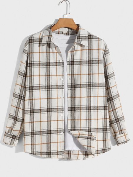 

men plaid print shirt without tee 83e6#, White;black