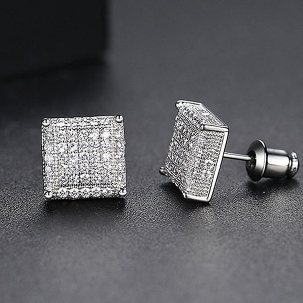

stud hip hop gold silver color shiny bling square earrings for men women luxury rhinestone geometry earring jewelry, Golden;silver