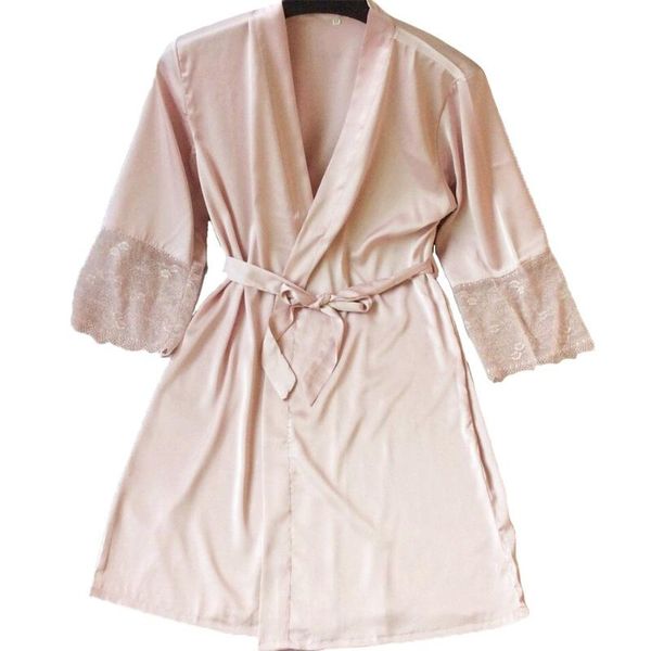 

women's sleepwear ladies lace satin nightgown dress solid soft kimono bathrobe wedding bride bridesmaid robe, Black;red