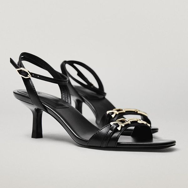 

sandals ranmo arrival office lady metal buckle 100% sheep real leather party women shoes woman, Black