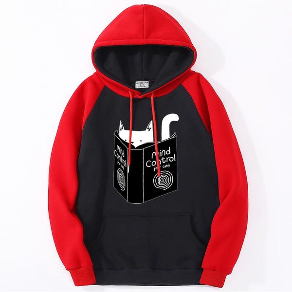 

women's hoodies & sweatshirts white cat is watching the mind controlwomens sweatshirt fashion raglan hoody cute cartoons fleece oversiz, Black