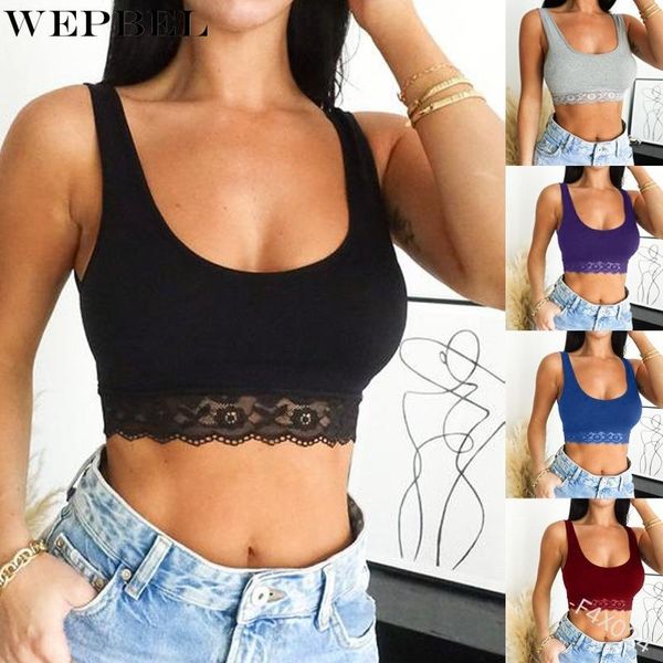 

women fashion spaghetti strap lace bras summer sleeveless solid color sport fitness bustier crop women's t-shirt, White