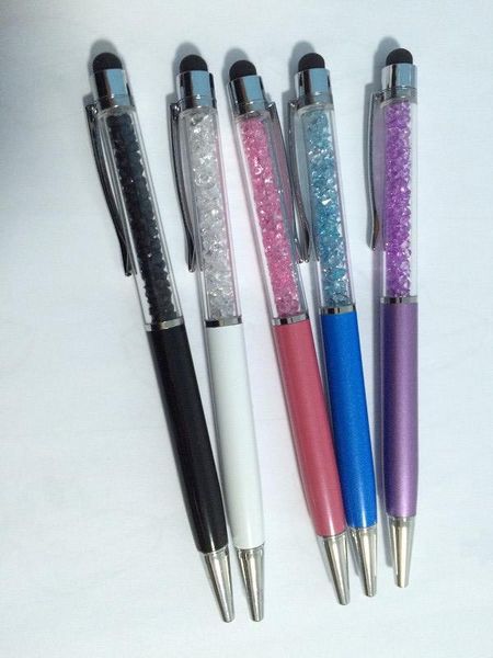 

ballpoint pens 5pcs/lot metal crystal pen touch with novelty office stylus s diamond ball, Blue;orange