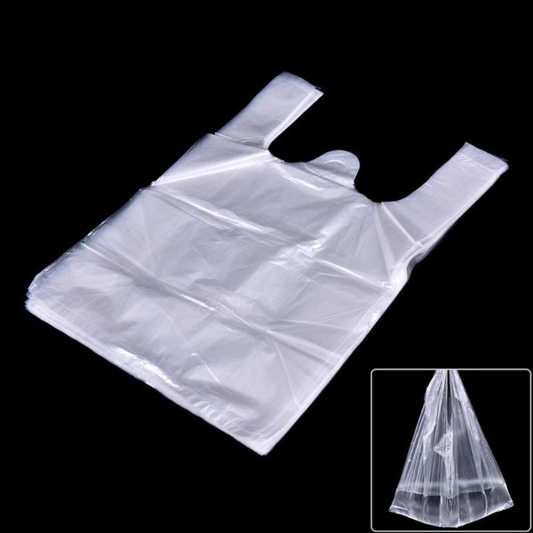

storage bags 46/92pcs 15*23cm transparent shopping bag supermarket plastic with handle food packaging