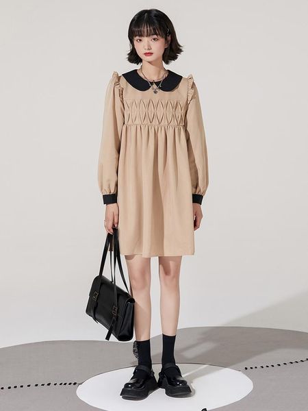 

casual dresses khaki dress female early autumn long-sleeved loose sweet, Black;gray
