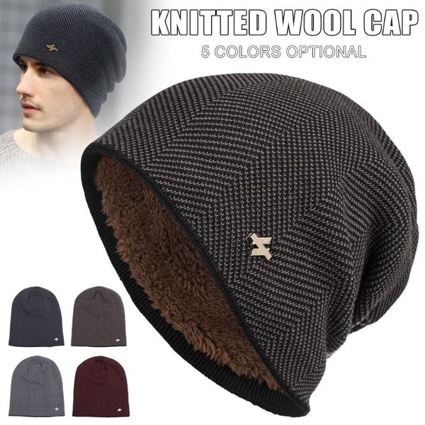 

berets plus velvet head cap knitted thick windproof warm and comfortable for men winter outdoor eig88, Blue;gray