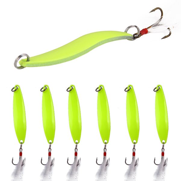 

1pcs 5g/7g/10g/13g metal luminous spoon spinner fishing lure hard bait with feather hook pesca wobbler lure 1177 z2