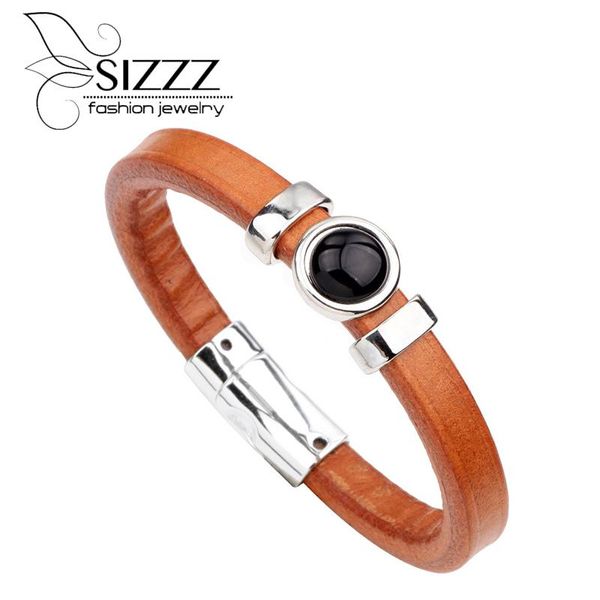 

charm bracelets sizzz 23.5cm long the european and american foreign trade jewelry leather stone alloy bracelet for women men, Golden;silver
