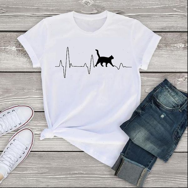 

womens t shirt cartoon cat simple white female summer harajuku short sleeve women o neck graphic