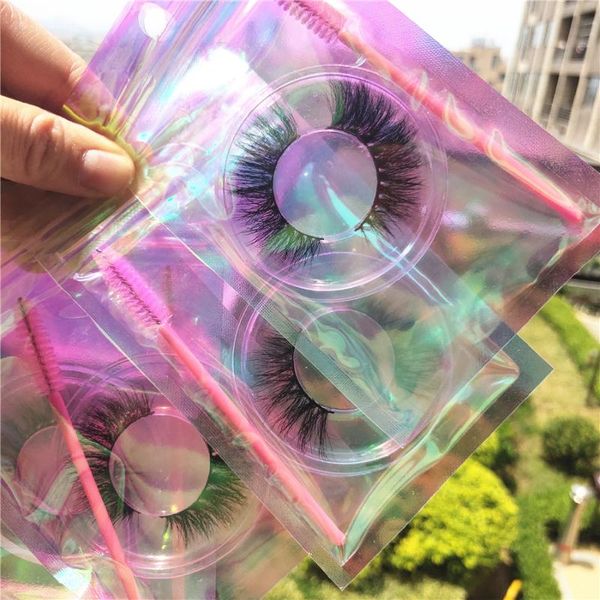 

false eyelashes makeup 3d mink lashes fluffy soft wispy volume natural long cross reusable holographic bag