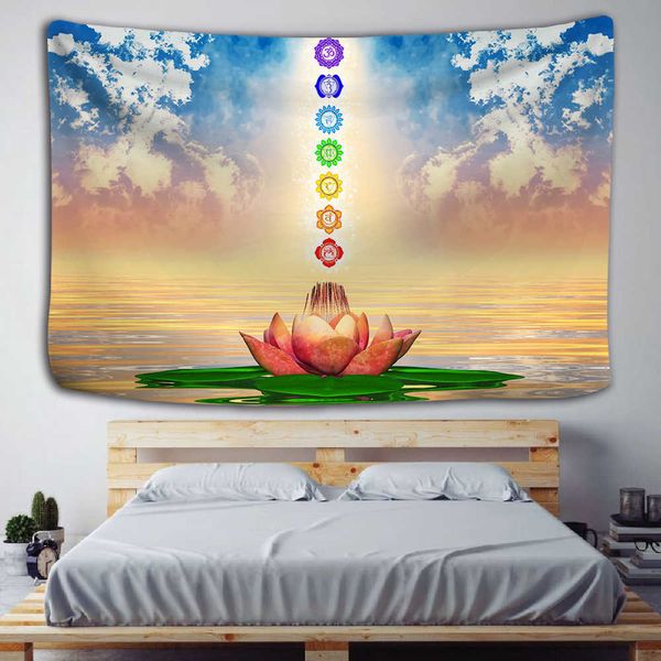 Buddha-Statue Meditation 7 Chakra Wandteppich Wandbehang Mandala Wandteppiche Tuch psychedelische Yoga Teppich Boho Dekor indisch 210608