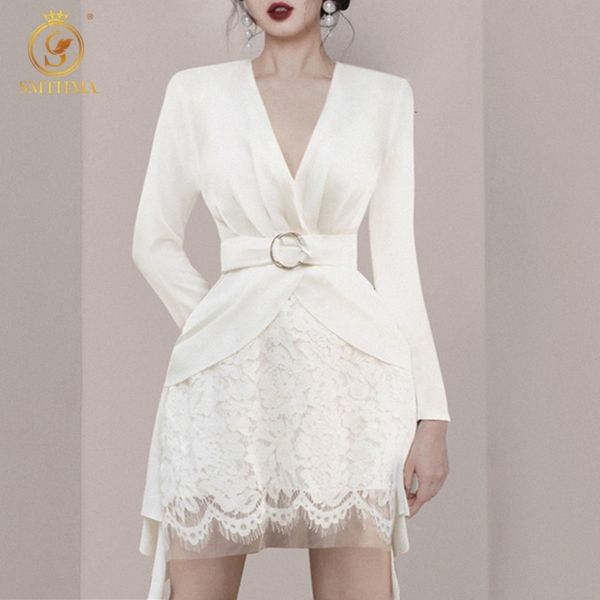 

casual dresses spring fashion runway skirts suit women long sleeve v-neck lace up blouse + high waist vintage two pieces skir, Black;gray