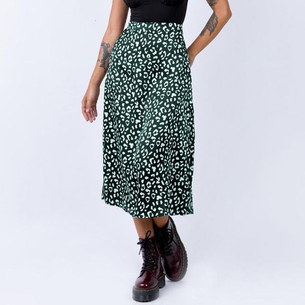 

high waist elegant women summer a-line long skirt chic vintage satin mid calf print faldas jupe femme skirts, Black