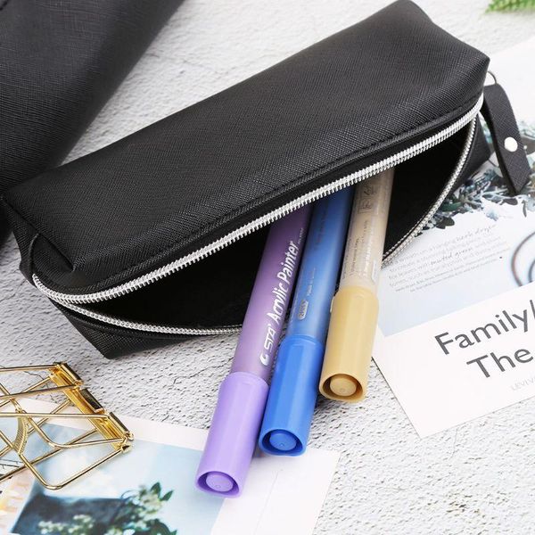 

pencil bags large capacity leather makeup bag case pen pouch stationery box purse