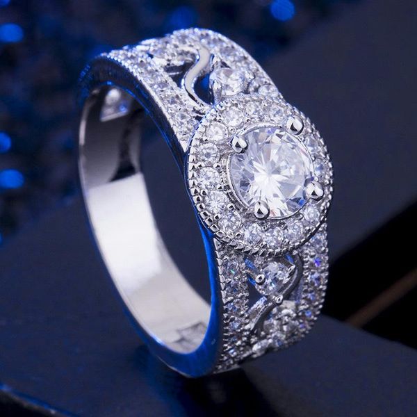 

cluster rings luxury rings, high-end zircon and diamond elegant personalized wedding valentine's day gifts, Golden;silver