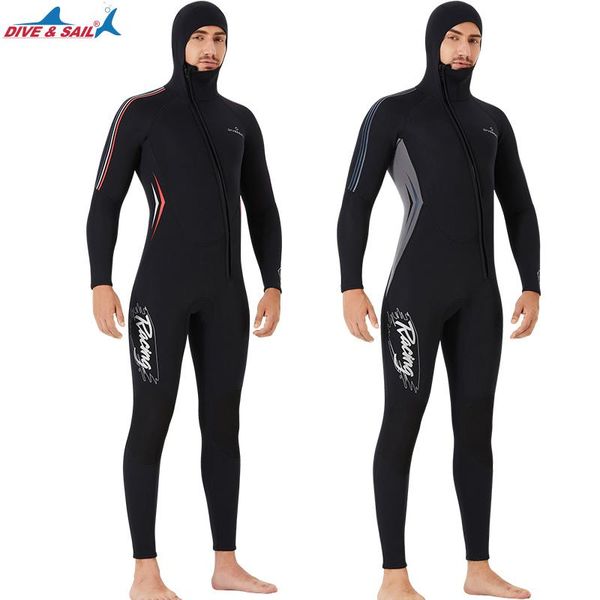 

front diagonal zipper have hat men 5 mm neoprene diving suit warm mercerized velvet lining winter fishing one-piece wetsuit swim wear