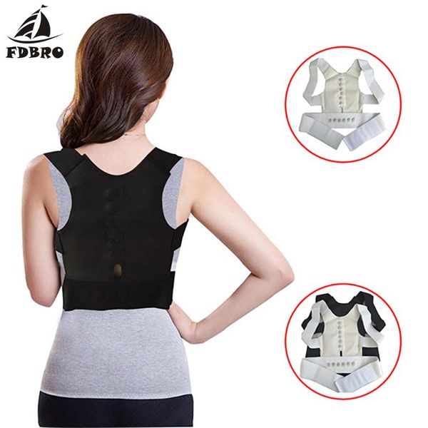 

orthosis corset back brace posture correction shoulder sport magnetic upper support corrector, Black;blue