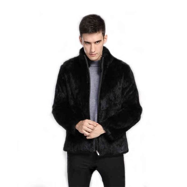 

mink fur jacket warm haining artificial rabbit coat imitation men 211213, Black