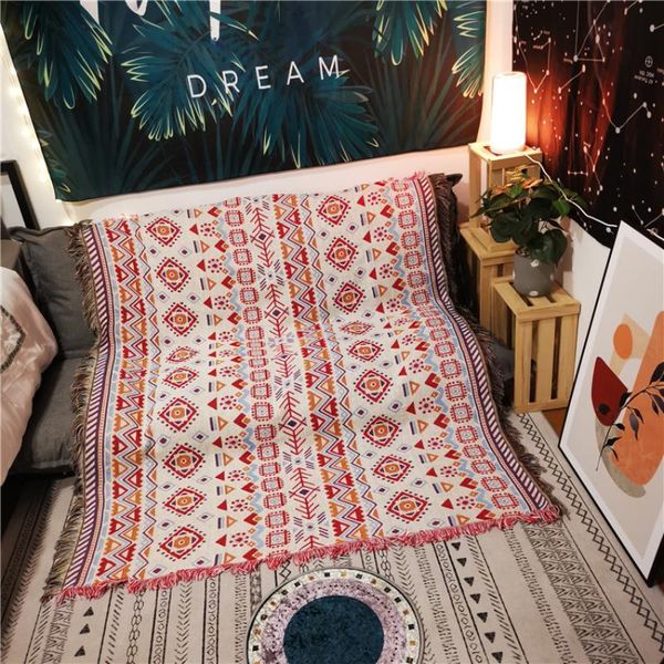 

blankets bohemian sofa covers geometric thick bed spread home decorative knitted blanket with tassel woven wall hanging art cloth