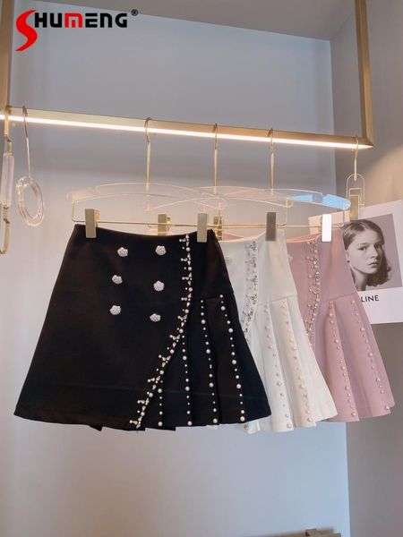 

skirts 2021 spring summer graceful pleated fashionable lady short skirt high waist slimming beaded irregular a- line mini, Black