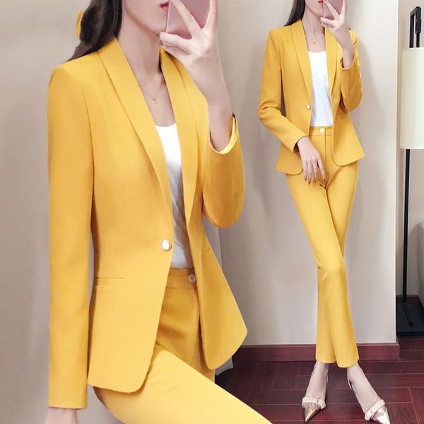 

women's pant suits two-piece sets office lady blazer slim korean fashion workwear suit jacket for women two piece pants, White