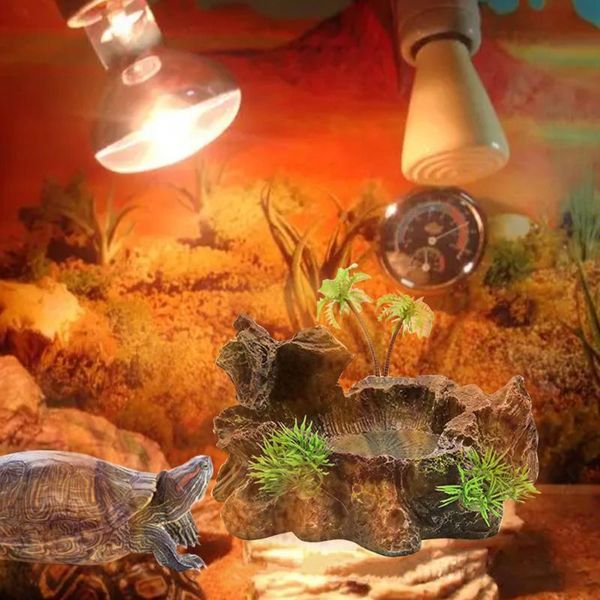 

lifelike small animal simulation ornament artificial tree trunk tank decor resin reptile platform dish bowl feeding water decorations