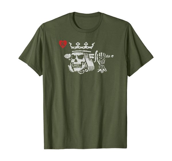 

suicide king of hearts skull wearing crown poker t-shirt, White;black