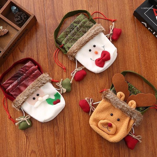 

christmas decorations candy gift bags knitted drawstring apple treat for xmas tree snowman/santa claus/elk/bear1