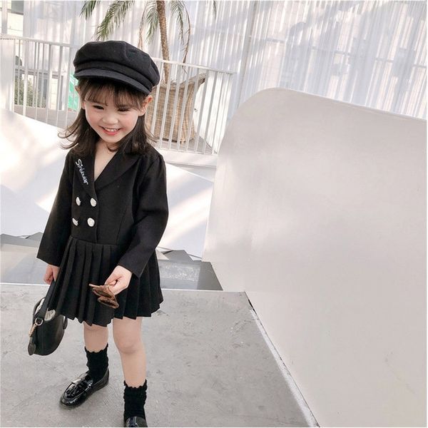 

autumn arrival girls longs sleeve double breasted dress kids pleated dresses 210528, Red;yellow