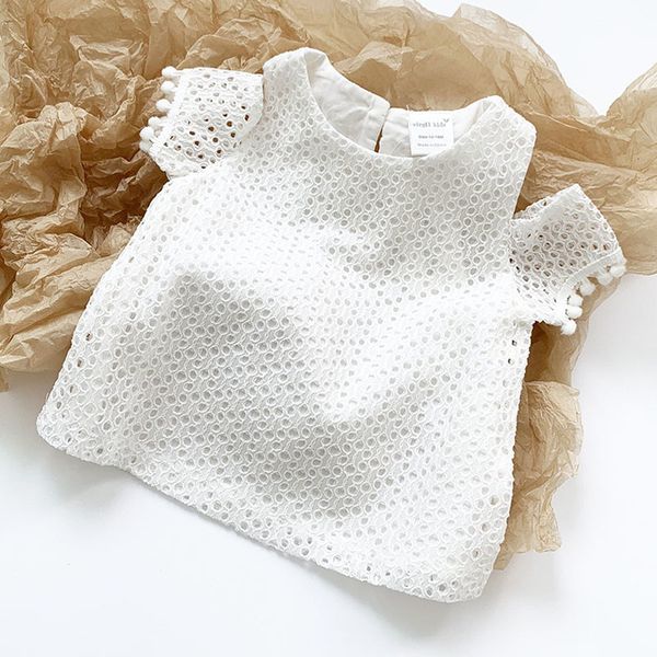 

baby girls short sleeve t-shirt children summer kids girl hollow out shirt clothing lace 210429, Blue
