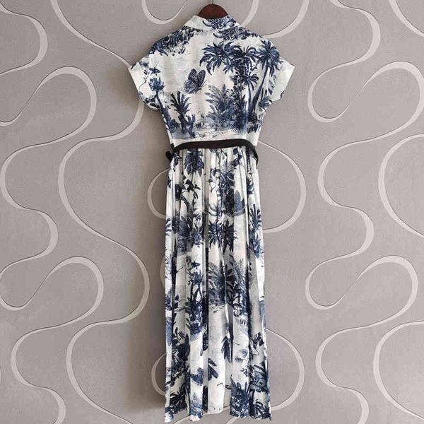

dress seqinyy vintage midi summer sprig fashion design female track blue tree print casual black belt, Black;gray