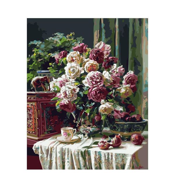 

paintings flower painting by number color frame on canvas drawing diy craft kits for adults handmade picture home table decoration modern