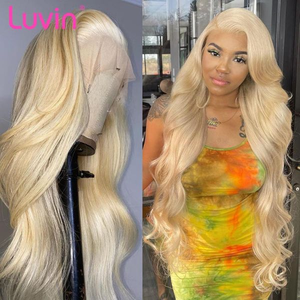 

lace wigs luvin 32 30 inch 613 honey blonde color body wave 13x4 front wig human hair preplucked frontal for women, Black;brown