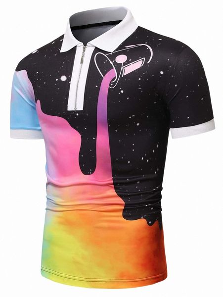 

men tie dye galaxy print polo shirt c5ff#, White;black