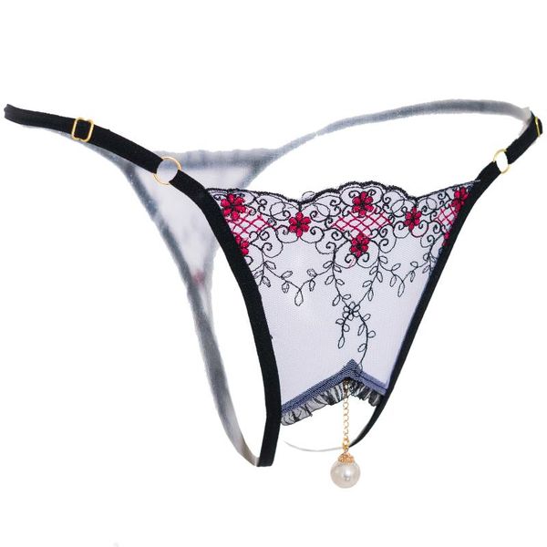 

women's panties open crotch pendant transparent lingerie underwear lace pearl thong crotchless panty gstring, Black;pink