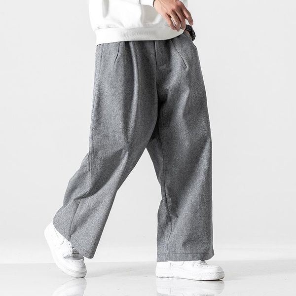 

men's pants mens autumn causal loose straight trousers male baggy chinese style wide leg solid cotton harlan hip hop street, Black