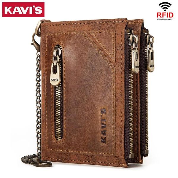 

wallets kavis rfid 100% genuine leather wallet men portomonee portfolio card holder small male money bag mini coin purse with chain, Red;black