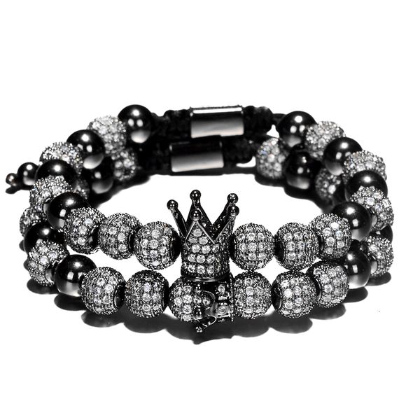 

luxury crown charm men bracelets 8mm micro pave cz round braided macrame bracelet pulseira feminina handmade jewelry women giftbracelets, Golden;silver