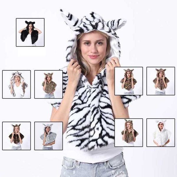 

winter fashion imitation fur cloak hat tassel shawl hooded 211207, Silver