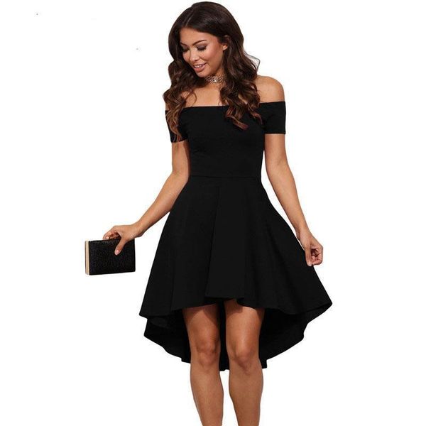 

women elegant summer casual dresses off shoulder natural ladies party evening short knee-length dress, Black;gray