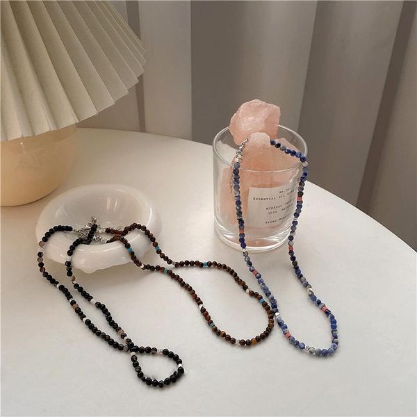 

chains korean vintage minimalist multicolor irregular stone beaded necklace for women girls huanzhi 2021 party accessories, Silver